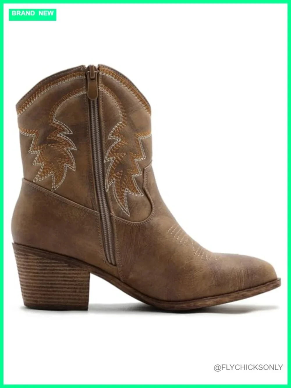 Faux Leather Cowgirl Ankle Boots with Side Zipper